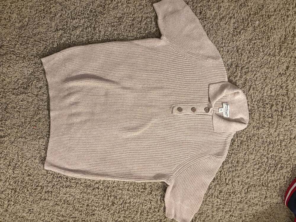 Norm Thompson Ribbed Polo Size M/P Beige Linen-Cotton Blend